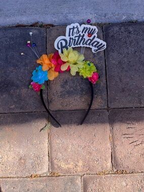"It's My Birthday" Floral Headband - Multicolor